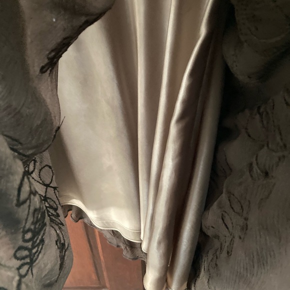 Ann Klein Size 10 midi skirt brown silk chiffon lined with beige silk slip . - Picture 5 of 7